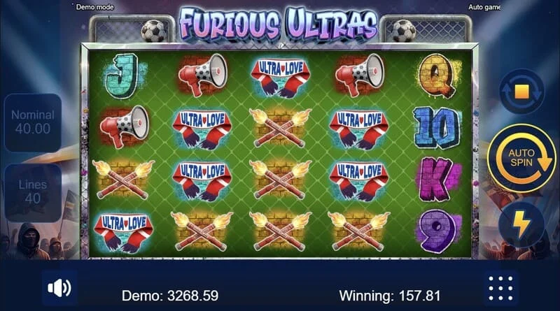 Furious Ultras – pagrindinis žaidimo ekranas su tribūna
